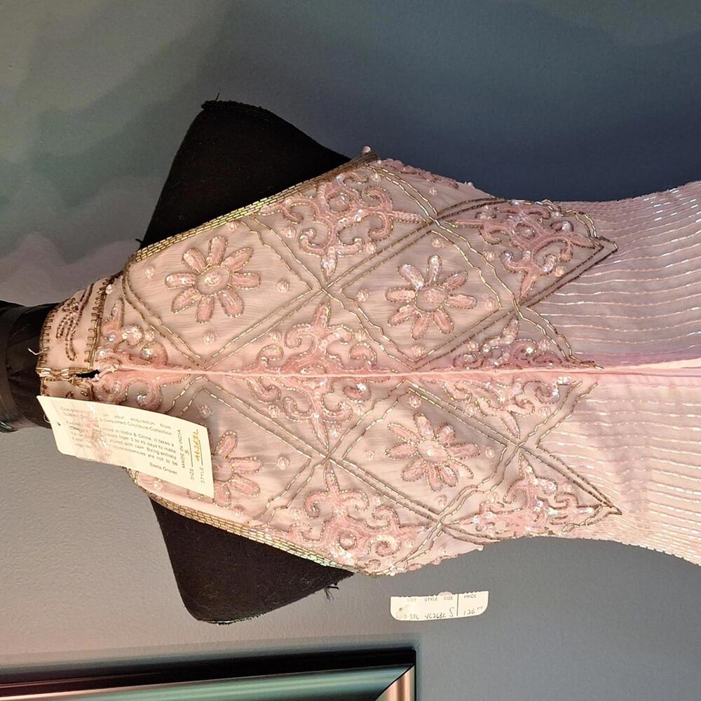 Vintage NWT Scala Pink Silk Beaded and Sequins Long Gown Dress Size Small - Picture 8 of 9